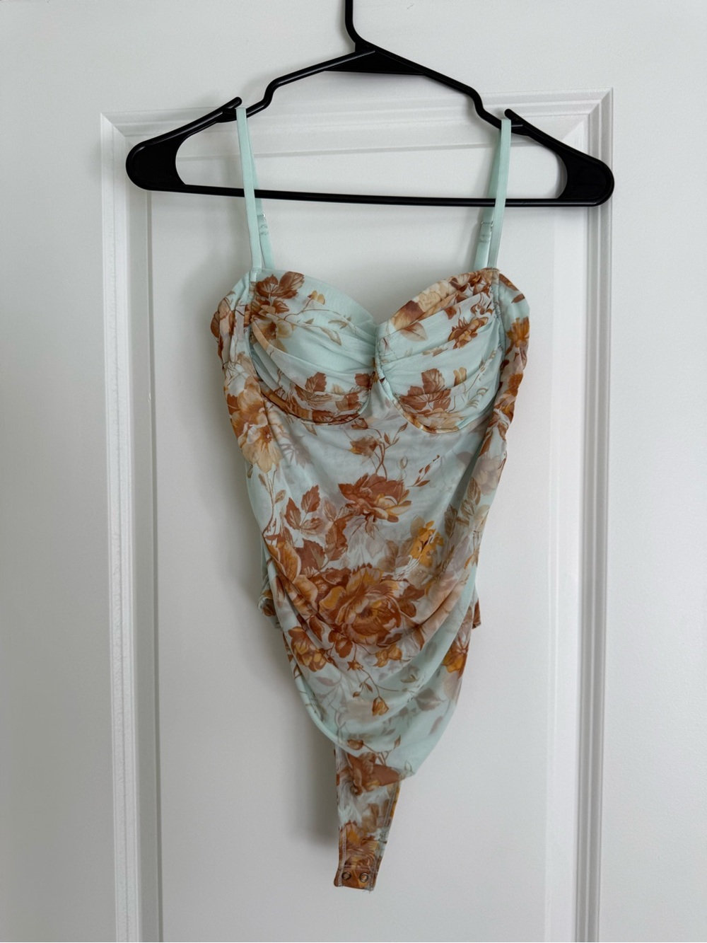 Abercrombie & Fitch Bra-Free Mint Floral Ruched Bodysuit